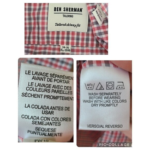Ben Sherman Tailored‎ Skinny  Shirt Mens 34 - 35 Check 15 1/2 - 39/40 Button Up - Picture 6 of 9